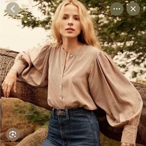 Doen Silk Scarlet Blouse - XS Striped Button Up